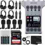 Zoom PodTrak P4 Portable Multitrack Podcast Recorder 4 Person Podcast Bundle